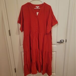 Red Button-Down Maxi Dress